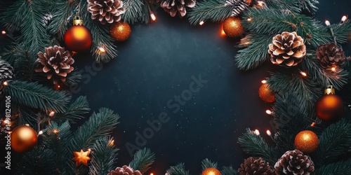 Festive Christmas Wreath with Ornaments and Pine Cones