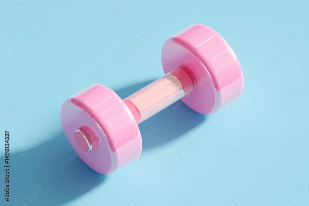 Obraz premium The concept of daily gym and fitness activities is represented by a 3d rendering of a pink dumbbell on a blue background, highlighting the importance of dieting and exercise for muscular building