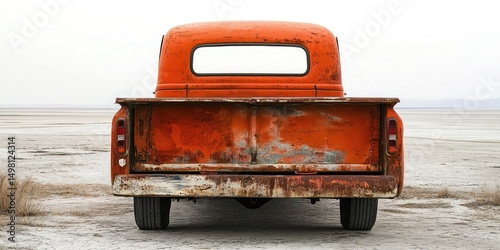 Rusty Orange Pickup Truck in Desert Landscape
