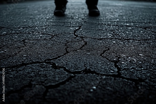 Cracked Asphalt Path: A Dark and Mysterious Journey