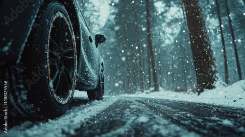 Snowy Winter Drive Through Forest