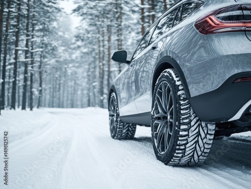 Winter Drive: SUV on Snowy Forest Road