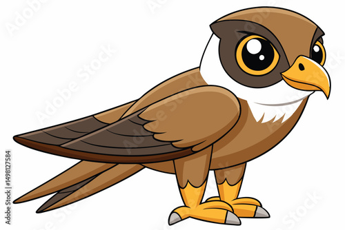 Cartoon Peregrine Falcon with Brown and White Plumage, Sharp Yellow Beak, and Sturdy Talons