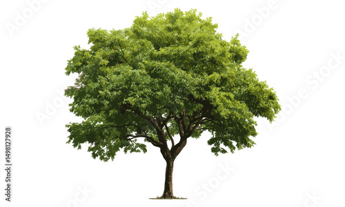 Vector illustration of green tree isolated with clipping path, summer forest foliage, natural environment design, outdoor greenery background, seasonal nature scene, eco landscape.