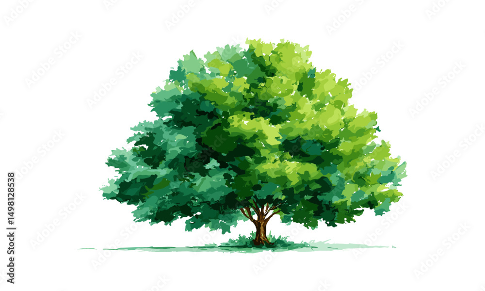 Obraz premium Vector illustration of green tree, watercolor painting isolated on white background, flora artwork, fresh greenery, outdoor environment, garden plant, eco design, natural growth.