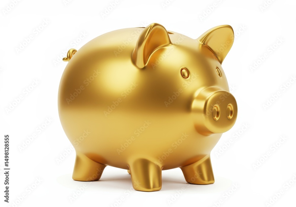 Obraz premium 3D Illustration of Golden piggy bank isolated on white background representing financial savings