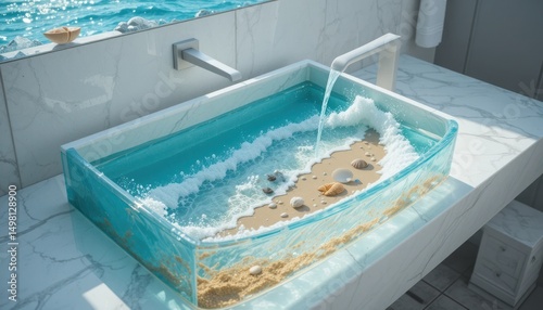 Ocean-Inspired Resin Bathroom Sink Beach Theme Vanity Decor