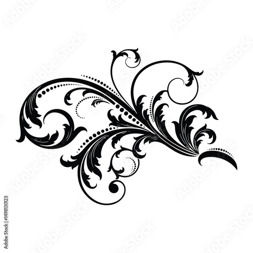 Elegant Flourish Design Black and White Vector Illustration, EPS 9 Compatible