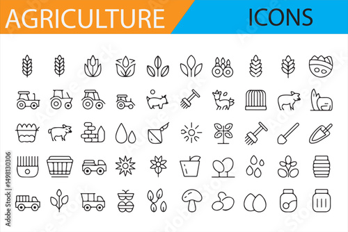 Farm and Harvest Icons: Clean Design for Agriculture Tools, Plants, and Farming Animals
