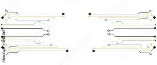 Vector circuit board elements on grid. Design elements for circuit board illustration 