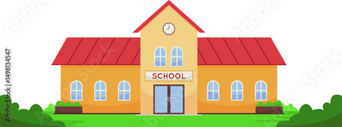 vector school building illustration with yard space