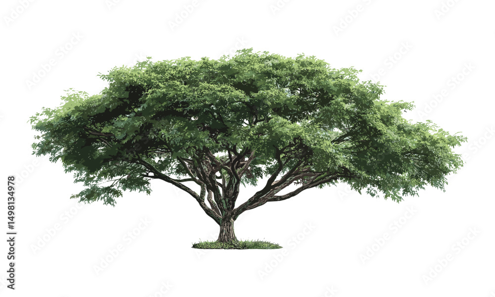 Tree isolated on a white background, high definition collection, forest elements, botanical clipart, green foliage, nature object, silhouette tree, vector illustration, png.