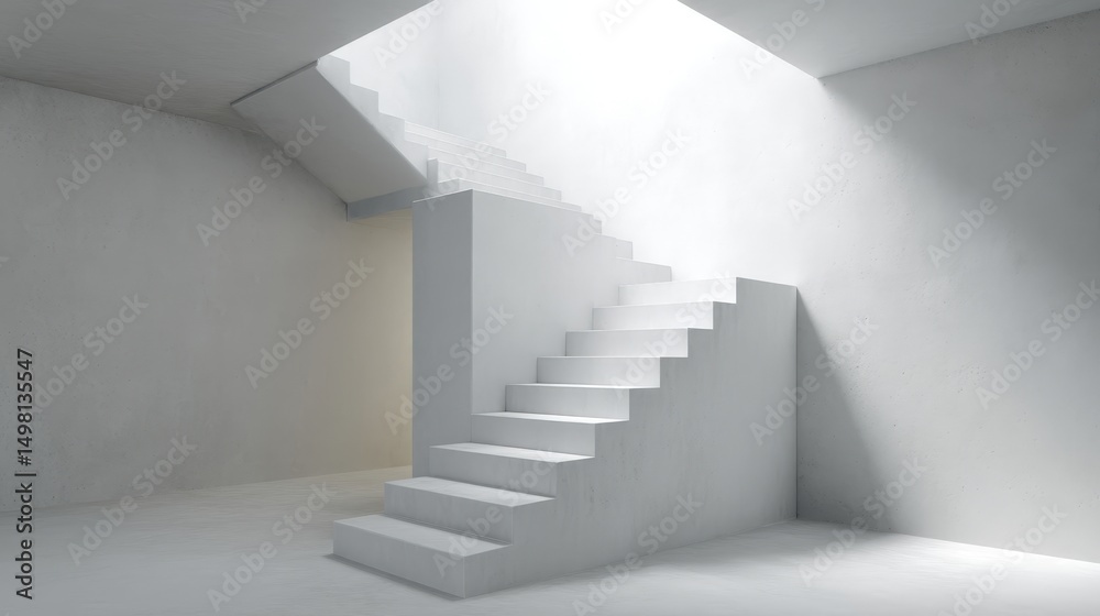 Fototapeta premium Minimalist white staircase in a bright modern interior