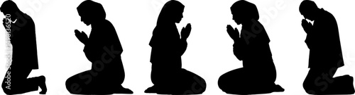 Praying People Silhouettes Collection Diverse Faith Kneeling Posture Worship