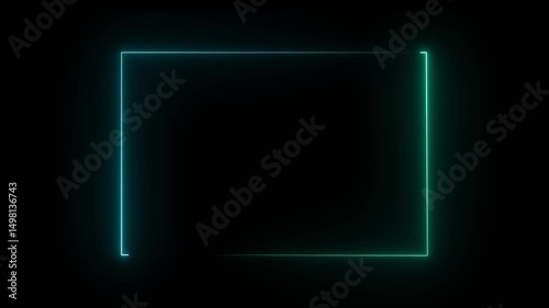 Abstract neon glowing frame background.  neon effect rectangle frame Loop background. Animation of glowing neon rectangles  neon line rotation animation. abstract glowing ne. Abstract black background