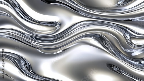 Abstract Silver Waves with Fluid Motion and Smooth Surface Texture