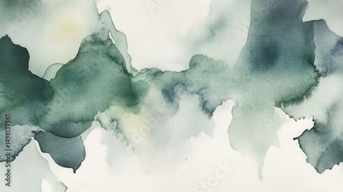 Abstract watercolor texture with green and blue shades on paper