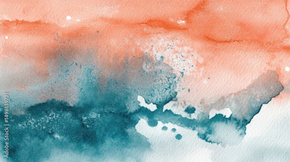 Fototapeta premium Abstract Watercolor Background in Soft Coral and Teal Tones