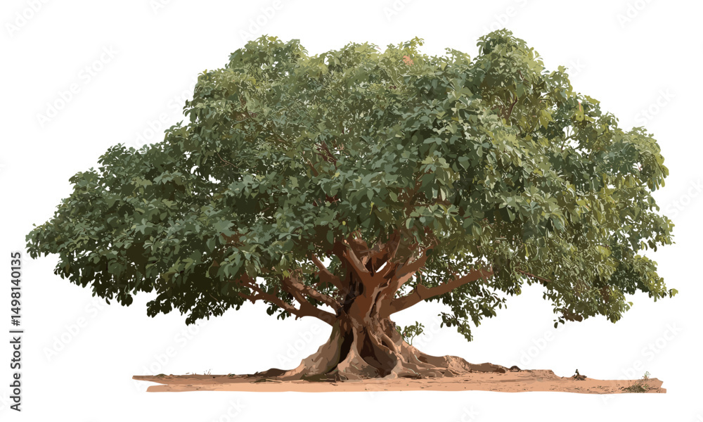 Αυτοκόλλητο Vector illustration of Pipal tree, Bodhi sacred tree silhouette, religious fig tree, eco friendly plant icon, spiritual nature element, leaf texture design, green foliage