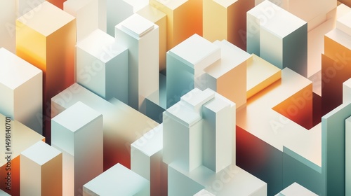 Abstract geometric cityscape with vibrant color gradients and shapes