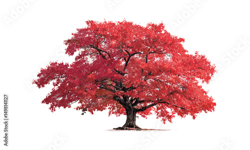 Vector illustration of maple tree with autumn leaves, isolated on white background, natural scenery, tree silhouette, fall season, hardwood tree, forestry design.
