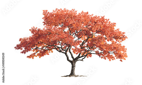 Maple tree vector illustration, fall foliage, vibrant autumn colors, hardwood forest, botanical drawing, seasonal tree on white background, nature elements, leaf detail.
