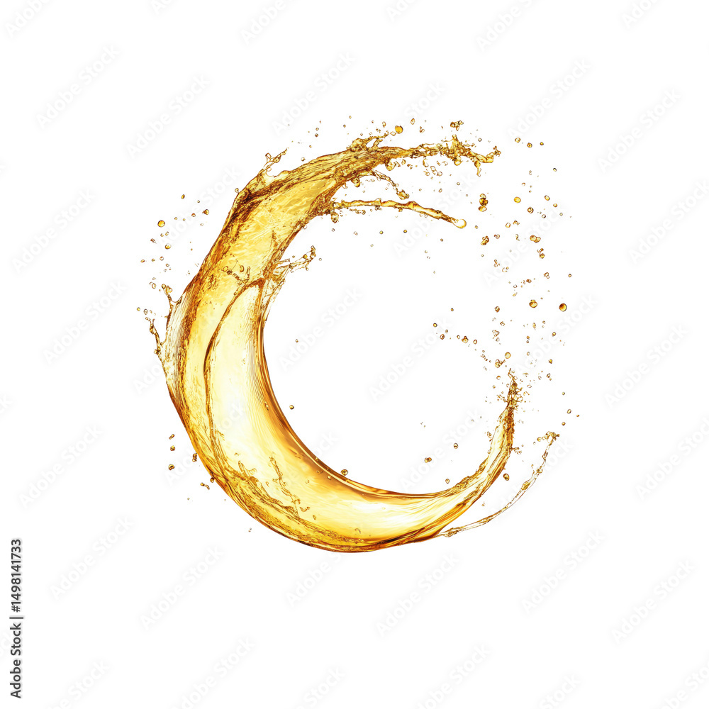Obraz premium Golden Liquid Splash Forming a Circular Shape on Transparent Background