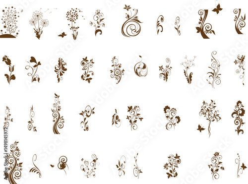 Botanical Vector floral leavs bandle Set  