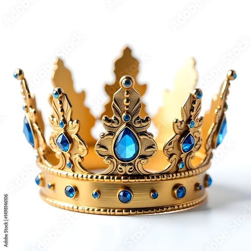 Elegant regal crown featuring ornate blue gems high resolution picture
