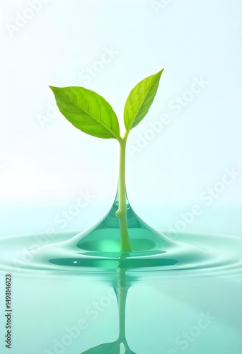 Fresh green sprout emerging from water drop base high resolution image