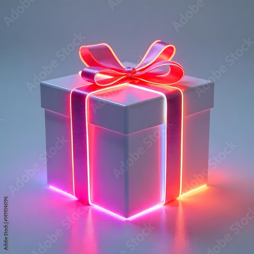 Futuristic gift box decorated with vibrant pink lights high resolution photo