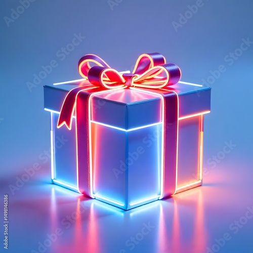 Luxurious neon-wrapped present box for party or celebration high resolution photo