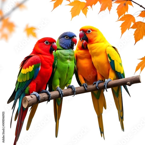 Parrots with vivid feathers posing on branch naturally high resolution photo