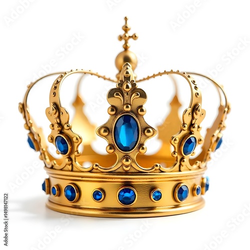 Shiny gold crown with intricate gemstone design high resolution picture