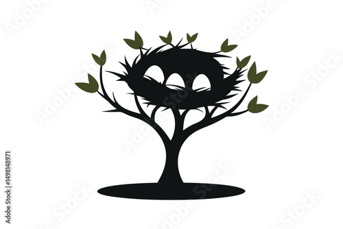  bird nest in tree silhouette