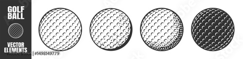 golf ball icon set, black and white close up vector illustration, golf ball symbols isolated on transparent background