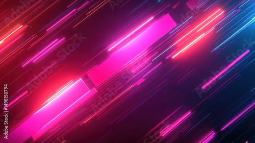 Colorful Neon Light Streaks on Dark Background in Motion