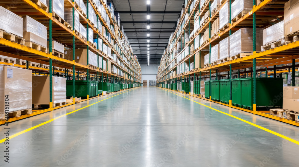 Fototapeta premium Efficient warehouse backstock organization with extensive shelving units for optimal storage solutions
