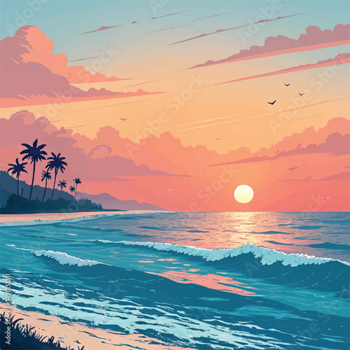 Beautiful sunrise or sunset in ocean. Gradient summer sea background set. color abstract background for app, web design, webpage, banner, greeting card. Modern style, Trendy vector ..