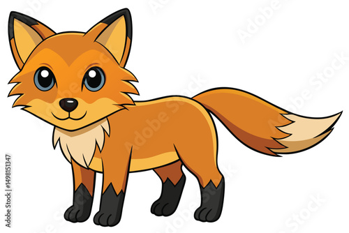 Cartoon Illustration of a Charming Orange Fox with Black Boots and Tail