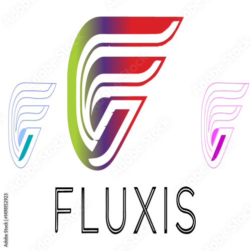 Futuristic letter F logo collection with gradient color schemes, abstract wing-like curves, and modern branding elements for tech and creative industries
