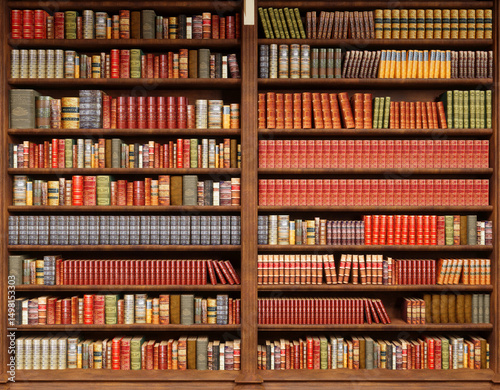 view of bookshelves in an old library