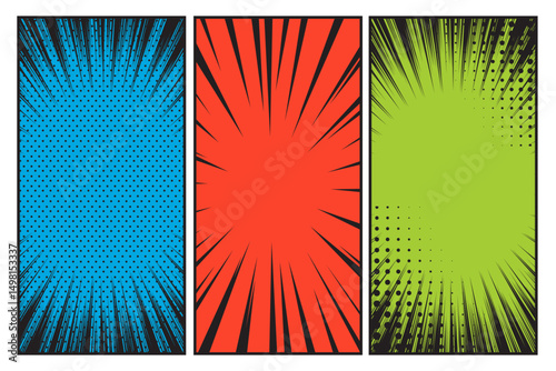 Comic cartoon book 3 panels, style pop art, frame retro cartoon