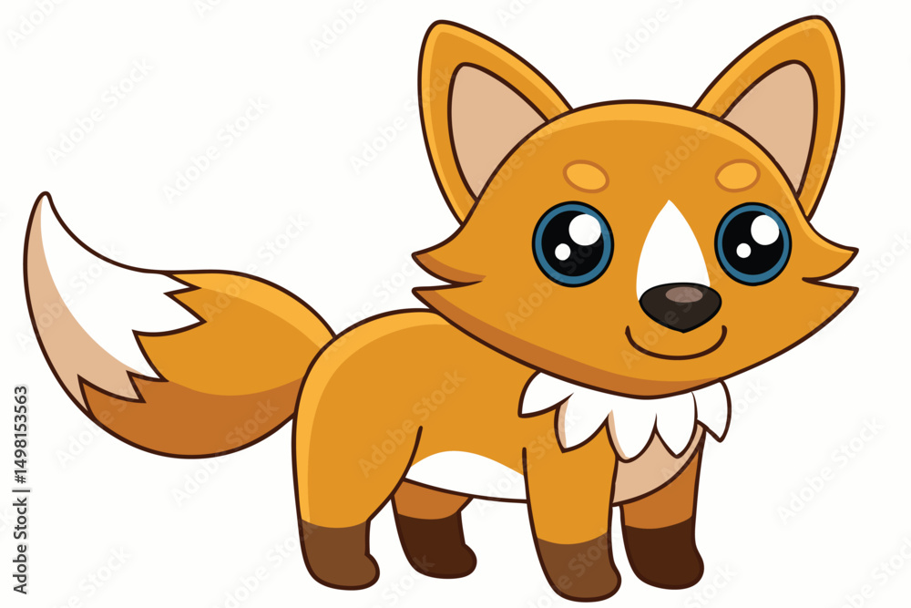 Fototapeta premium Cartoon Fox Illustration Cute Orange Fox with Blue Eyes and Bushy Tail Art