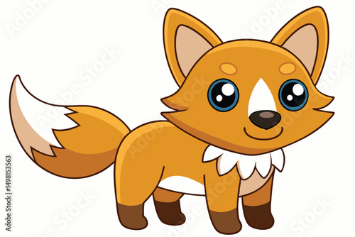 Cartoon Fox Illustration Cute Orange Fox with Blue Eyes and Bushy Tail Art