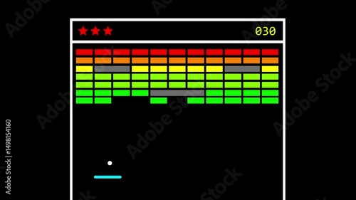 Animated breaking blocks bouncing ball retro old video game. 
Old video game Animation.