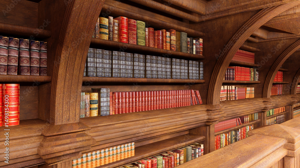 Obraz premium view of bookshelves in an old library