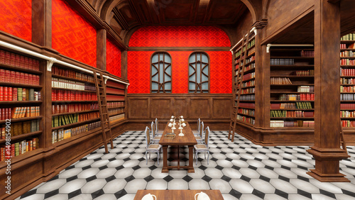 view of bookshelves in an old library