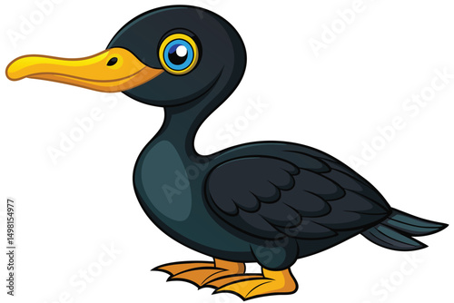 Cartoon Illustration of a Black Bird with Yellow Beak and Feet Depicted Nicely