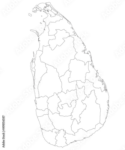Sri Lanka map. Map of Sri Lanka in nine main regions in black stroke.